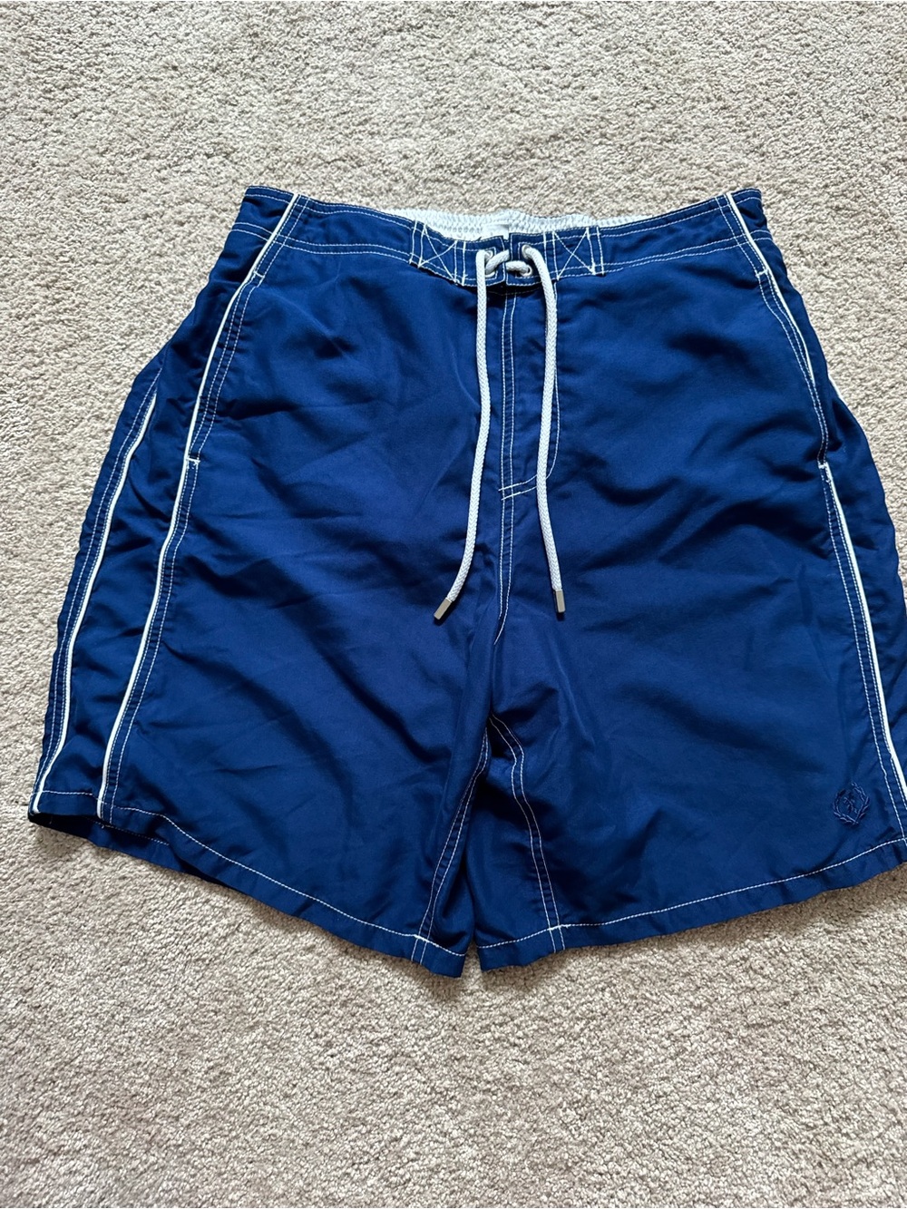 Bugatchi Men's Deep Blue Swim Board Shorts with White Drawstring